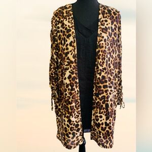 Alkamy Leopard Print Open Cardigan Ruched Sleeve Size S Oversized